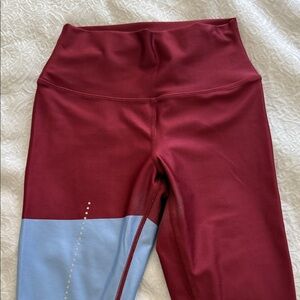 ALO Yoga Kids Burgundy and Light Blue Leggings
